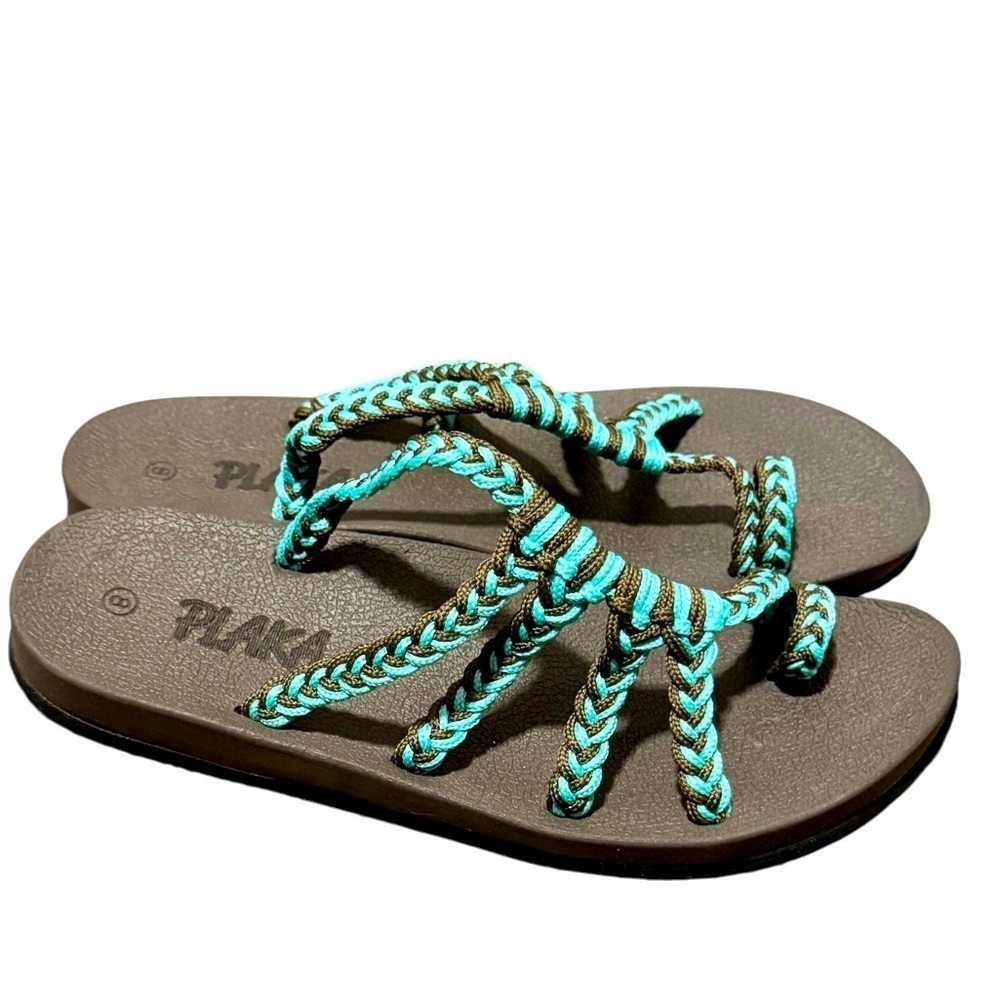 Plaka Relief Flip Flops Womens Size 8 Strappy Thong Green Comfortable